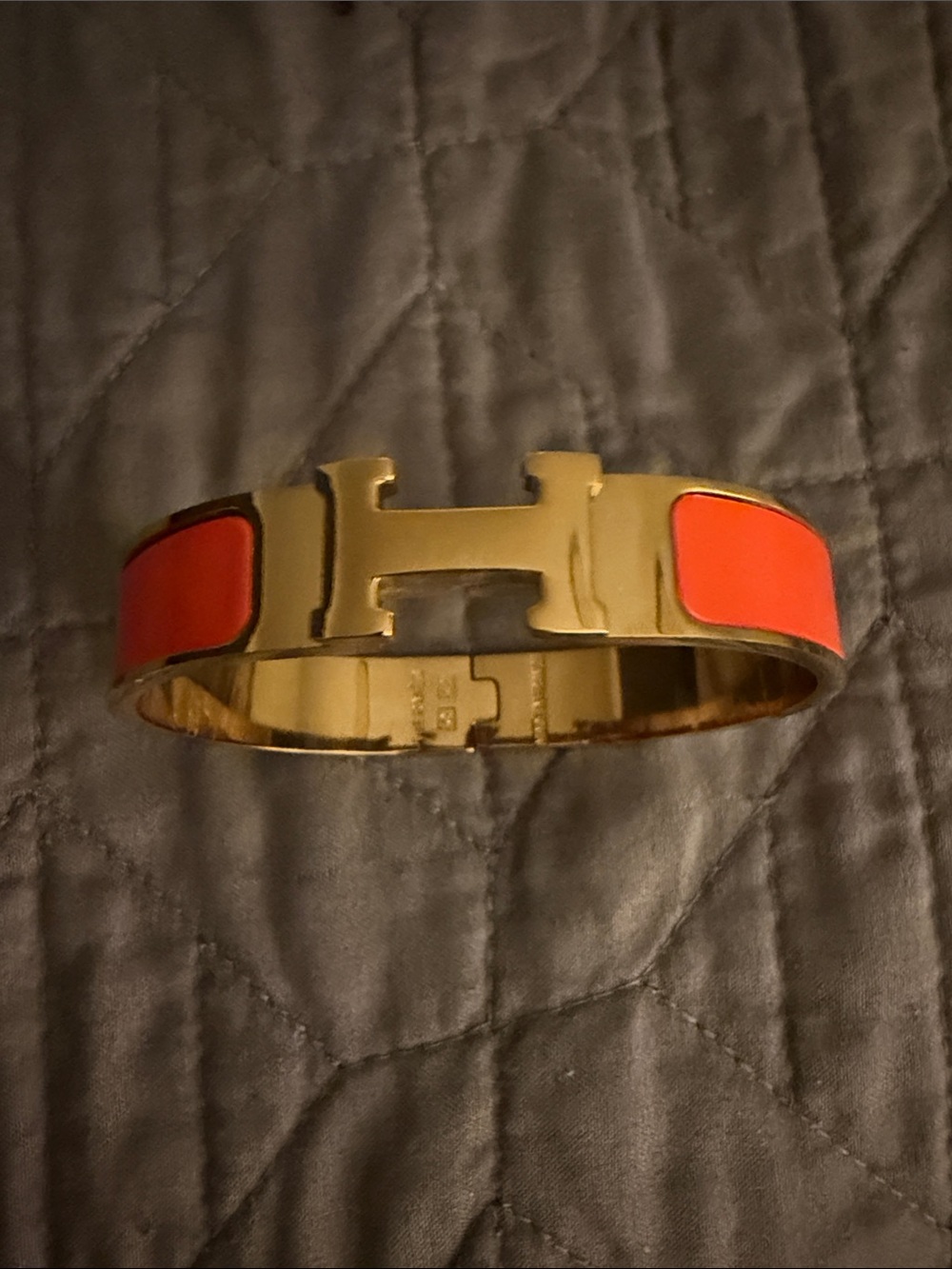 Herme’s Clic H Bracelet Orange Gold Enamel Hardware New Never Worn